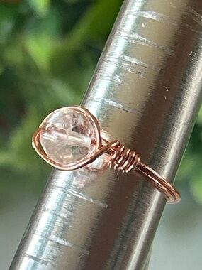 Handmade clear quartz wire wrapped crystal ring size 8